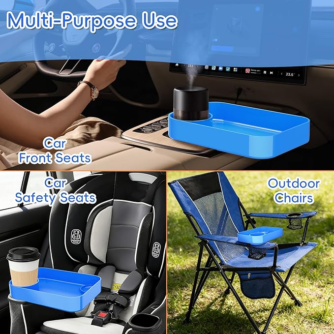 Kids Car Seat Tray, Travel Tray with Cup Holder for Toddler Baby, Kids Car Seat Food Snack Organizer for Road Trip, Stroller Snack Organizer Travel Must Haves Toddler Must Haves (Blue, 1 Pack)