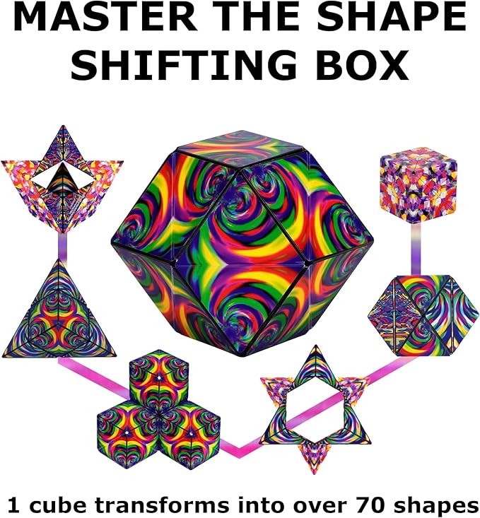 Shashibo Shape Shifting Box - Award-Winning STEM Fidget Toy with Ultra Strong Magnets - Puzzle Cube Transforms Into 100+ Shapes, Perfect Sensory Gift for Kids, Teens, and Adults (Confetti)