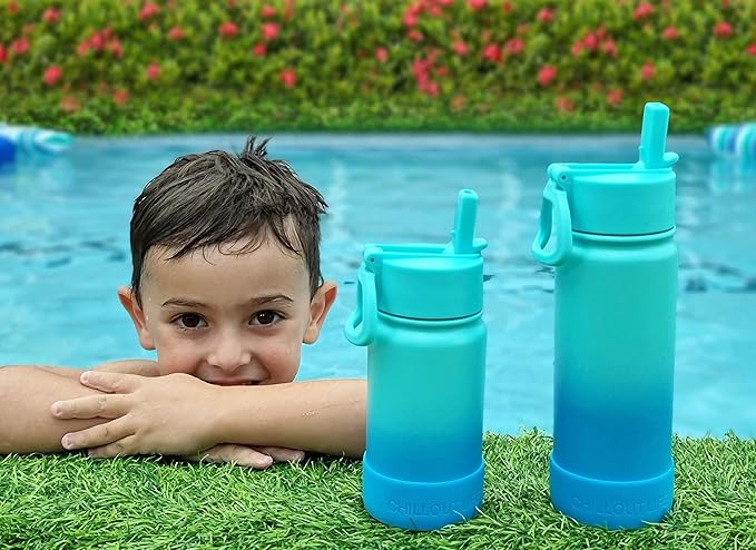 CHILLOUT LIFE 12 oz Kids Insulated Water Bottle for School with Straw Lid Leakproof and Cute Waterproof Stickers, Personalized Stainless Steel Thermos Flask Metal Water Bottle for Girls & Boys