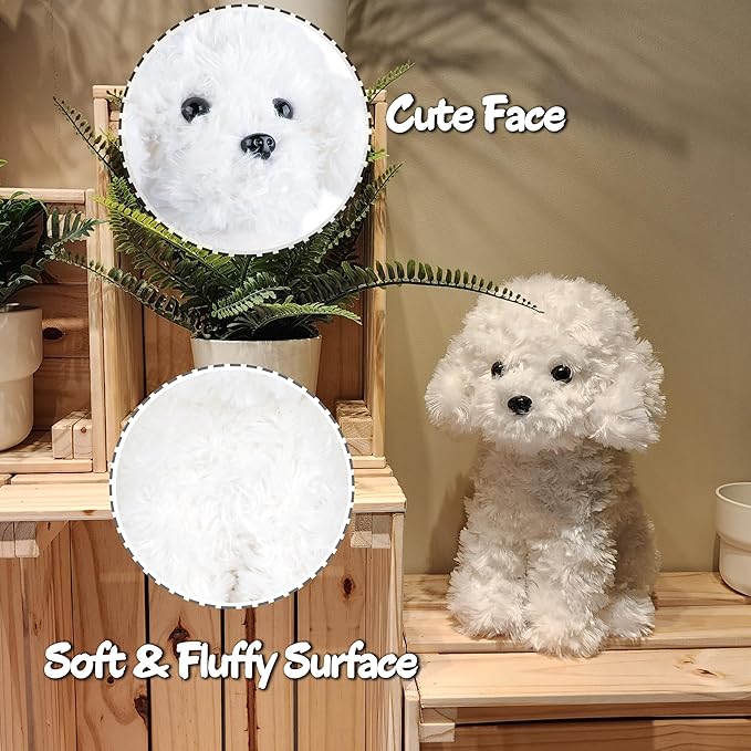 WEIGEDU White Toy Poodle Stuffed Animal Dog Puppy - Bichon Frise Maltese Maltipoo White Labradoodle Plush Toy for Kids and Babies 12.6"