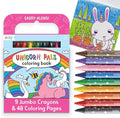 Ooly Travel Art Kit with 9 Jumbo Crayons & 48 Themed Coloring Pages & Case for Easy Traveling Art Creation, Perfect Airplane & Road Trip Activities for Kids - Unicorn Pals