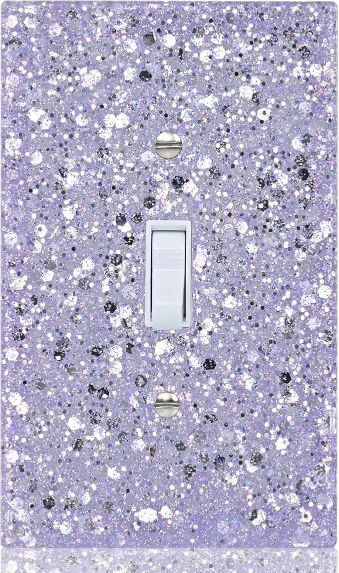 Purple Glitter Light Switch Cover,Sparkle Wall Plate for Girls Room,Single Toggle 5.10''x3.15''