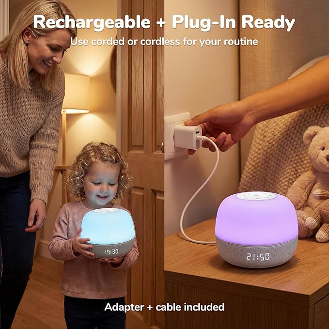 2025 Mom's Choice Awards | Sound Machine Baby White Noise Machine with Sunrise Alarm Clock & App Control – 360° RGB Night Light, Sleep Soother for Adults & Kids, Newborn Essentials Shower Gift