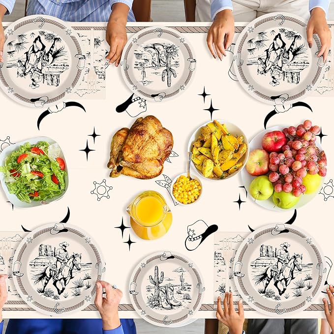 Cowboy Birthday Plates Napkins for Kids Boys Western Party Theme Supplies Decorations Rodeo Bachelor Paper Cake Tableware Set Tablecloths Serves 24 Guests Cowboy Ranch Wild West Party Favors