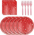 72 Pcs Red Glitter Paper Plates 7in Disposable Paper Dessert Plates Napkins and Forks Party Tableware Set Happy Birthday Table Decorations for 24 Guests Christmas Valentine's Day Red Birthday Party