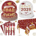 Graduation Plates and Napkins 2026,97Pcs Maroon Disposable Grad Plates Class of 2026 Dessert Plates Napkins,Tablecloth,Forks,Graduation Decorations for Congrats Grad Party,Serve 24