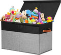 Gowee Large Toy Storage Box with Lid, Sturdy Toys Storage Chest Bin Organizer Basket with Dividers for Kids, Boys, Girls, Nursery, Closet, Bedroom, Playroom 25"x13" x16" (Black and Grey)