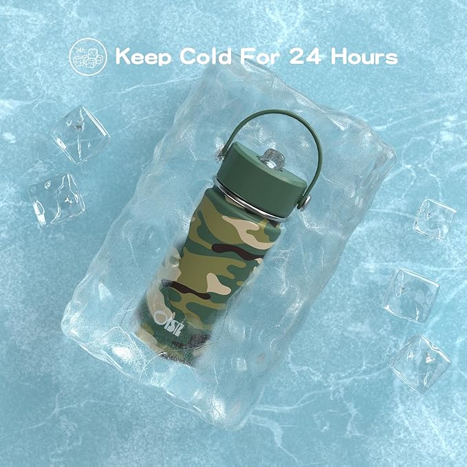 OISIZ Kids Water Bottle with Straw Lid 14oz, Vacuum Insulated 316 Stainless Steel Water Bottles for Kids for School, Leakproof Water Bottle, BPA Free and Keep Cold for 24 Hours