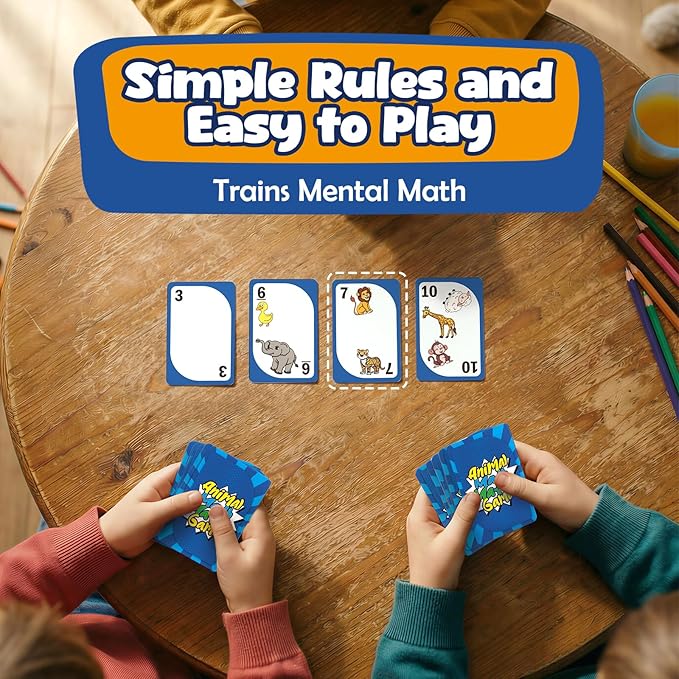 Animal Math Match Game - Fun-Filled Kids Educational Game for Ages 7+ - Entertaining Card Game for Kids and Family - Easy to Learn, Fast paced, Fun and Exciting - Quick-Counting Game for 2-4 Players