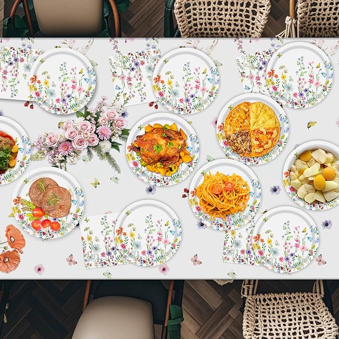 40 Pcs Spring Wildflower Plates and Napkins Sets - Disposable Floral Paper Plates Napkins Dinnerware, Flowers Dessert Dinner Plate for Spring Summer Wedding Birthday Party Supplies Table Decorations