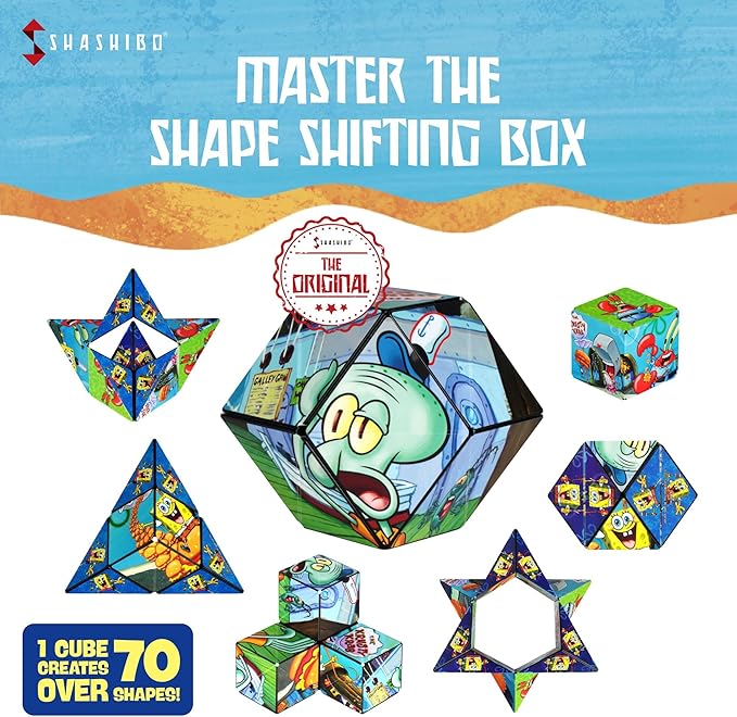 SHASHIBO Spongebob Squarepants Shape Shifting Box - STEM Magnetic Fidget Cube that Transforms Into Over 100 Shapes, Download Fun in Motion Toys Mobile App (Krusty Krab)