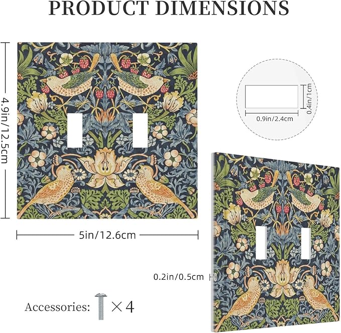 Decorative Switch Plates Morris Strawberry Thrush Birds Colorful Plants 2 Gang Double Toggle Outlet Light Switch Cover Wall Plate Electrical Faceplate For Bed Room Living Room Decor