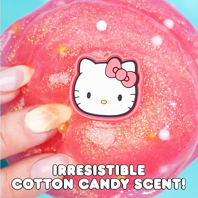 Hello Kitty SLIMYGLOOP Jar, 8 oz Red & White Cotton Candy Scented Slime, Includes Beads & Hello Kitty Charm