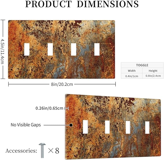 Rust Old Rusty Copper Rustic 4 Gang Quad Toggle Device Light Switch Cover Decorative Wall Plate Decorative Electrical Faceplate Outlet Cover