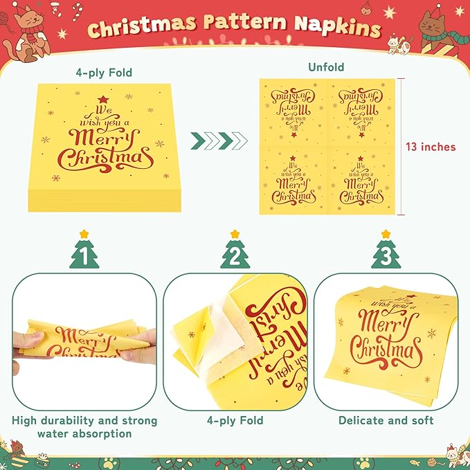 72PCS Christmas Plates and Napkins for Party Decorations, Set of 24 Merry Christmas Disposable Tableware Supplies, Cute Cats Themed Christma Paper Plates for Xmas Party