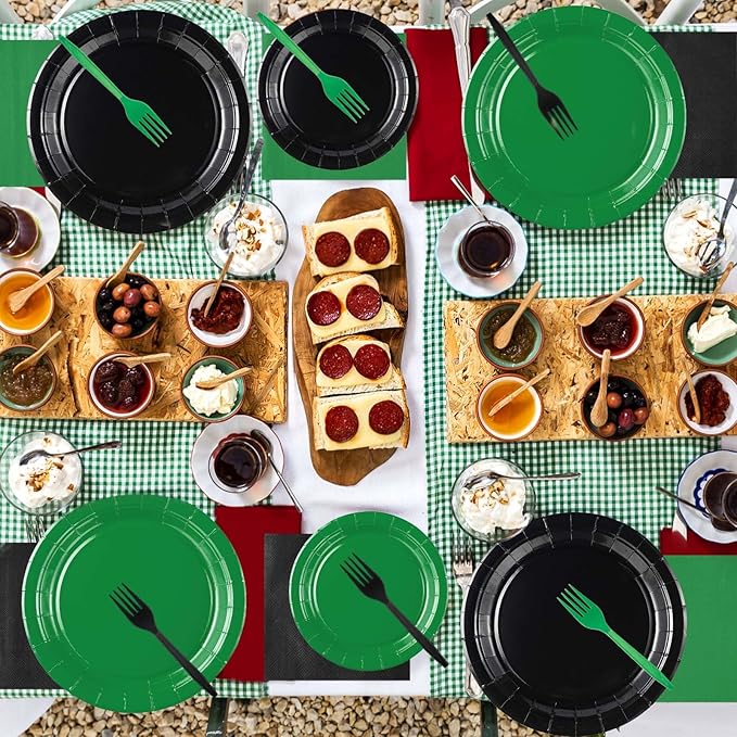 Grencian 96Pcs Green and Black Birthday Decorations Graduation Party Plates and Napkins Solid Color Disposable Heavy Duty Green and Black Tableware Set for Graduation Decorations 2026