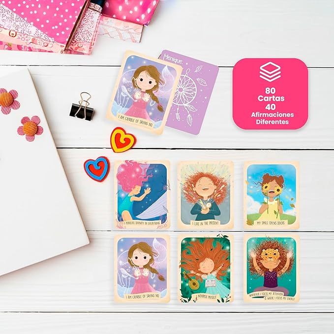 Menique Shine Memory Matching Game – 80 Cards (40 Pairs) with Positive Affirmations for Brave Girls – Motivational & Mindful Matching Game for Confidence and Self-Love