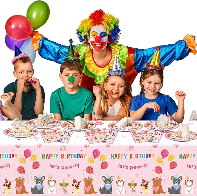 41PCS Pink Dog Birthday Party Decorations Set Puppy Party Supplies Including Dog Girl Party Plates Napkins Tablecloth Serves 20 Guests for Dog Birthday Parties Decorations
