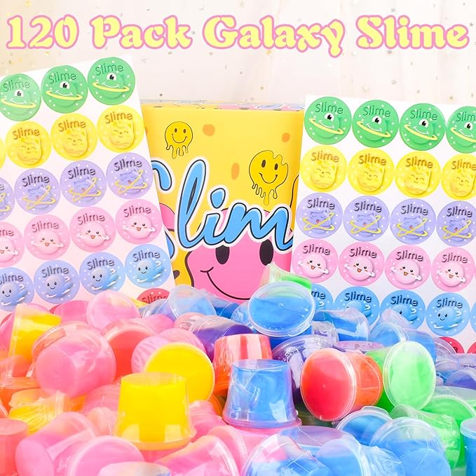 120 Pack Galaxy Bulk Slime Kit, Slimes Party Favors for Kids, Stress Relief Toys, Classroom Rewards and Birthday Goodie Bag Fillers, Non-Sticky, Squishy Toy Stress Relief Slime for Girls and Boys