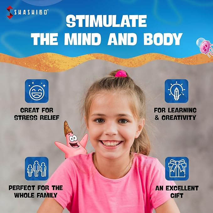 SHASHIBO Spongebob Squarepants Shape Shifting Box - STEM Magnetic Fidget Cube that Transforms Into Over 100 Shapes, Download Fun in Motion Toys Mobile App (Beach Buddies)