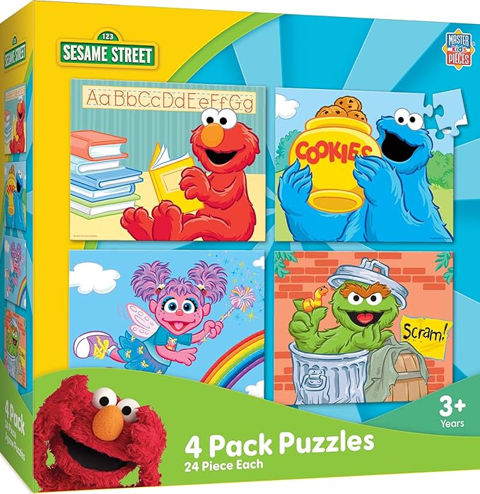 MasterPieces Puzzle Set - 4-Pack 24 Piece Jigsaw Puzzle for Kids - Sesame Street 4-Pack - 8"x10"