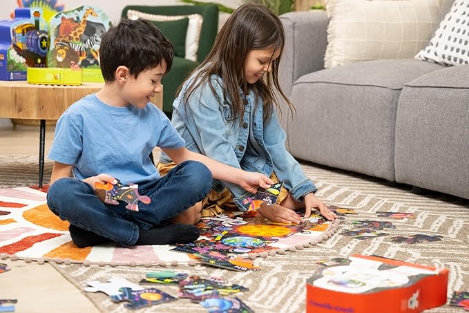 Crocodile Creek 36-Piece Jigsaw Floor Puzzle - Fun Floor Puzzles for Kids Ages 3-5 - Heavy-Duty Shaped Box for Storage - Space Explorer - 24" W x 18" H Finished