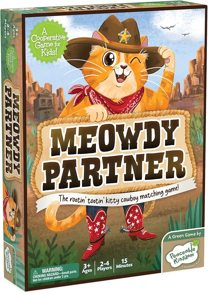 Peaceable Kingdom Meowdy Partner Cooperative Matching Game, Preschool Memory and Observation Game for Kids Ages 3–5, Team Based Gameplay with Cards, Tokens, and Cookie Barrel Board