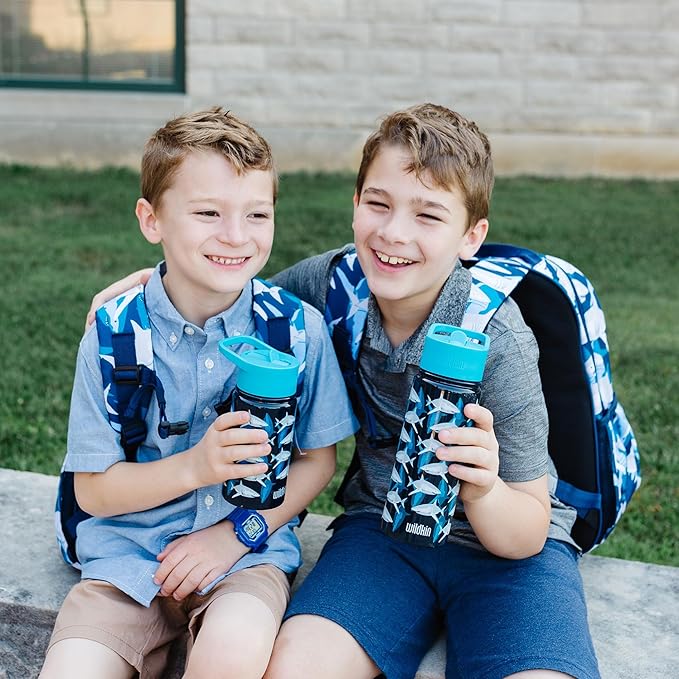 Wildkin Kids 18oz Stainless Steel Water Bottle – BPA-Free, Leakproof, Insulated, Easy-Clean - Sharks