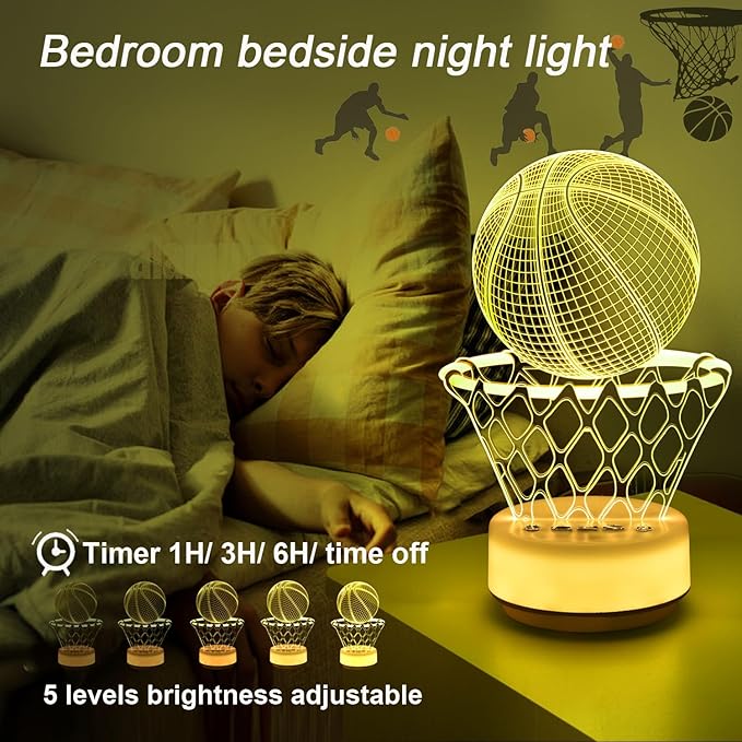 Basketball Night Light for Kids, Basketball Gift for Sports Players Fans, Decor Bedside Lamp for Bedroom/Office, 5 Buttons and Remote Control 14 Colors, Timer, Dim, Independent Warm White Lamp Base