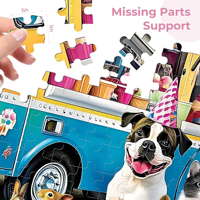 300 Piece Puzzle for Adult,Ice Cream Truck Jigsaw Puzzle,Unique Fun Colorful Summer Puzzle Large Piece,Cute Animal Puzzle for Teens Seniors,Challenging Family Activity Game Gift for Family,20.5*15In
