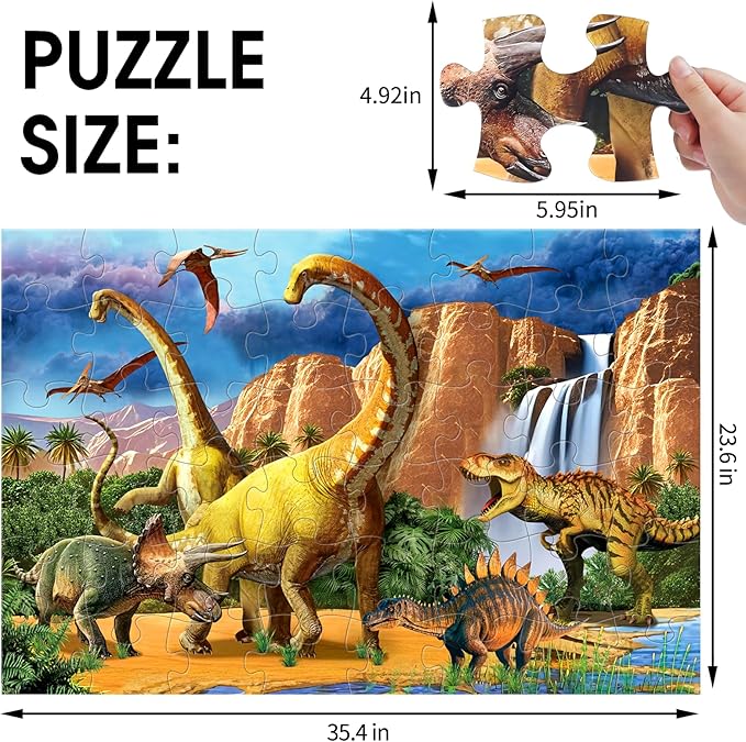 Jumbo Floor Puzzle for Kids,48 Piece Waterfall Dinosaur Large Jigsaw Puzzles, Fun Preschool Educational Toy for Toddlers Ages 3-5,Easter Gift for Boy Girl Ages 4-8