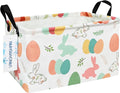 LANGYASHAN Rectangular Storage Bin Collapse Canvas Fabric Cartoon Storage Basket with Handles for Organizing Home Kitchen Boys and Girls Toys Office Closet Shelf Baskets (Rec Rabbit Easter Egg)