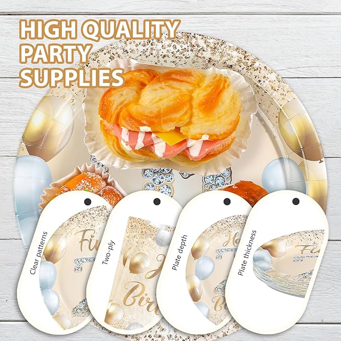 96Pcs Happy 21st Birthday Decorations Sweet 21 Plates and Napkins Tableware Sets White and Gold Glitter Twenty-one Birthday Decorations for Girls Boys 21 Years Old Birthdays Party Supplies Serves 24
