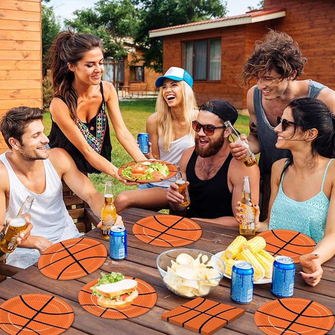 48Pcs Basketball Paper Plates and Napkins Basketball Birthday Party Decorations Sport Party Supplies Black Orange Dessert Plates Disposable Tableware Set for Teenagers Kids Boys Adults Serve 24