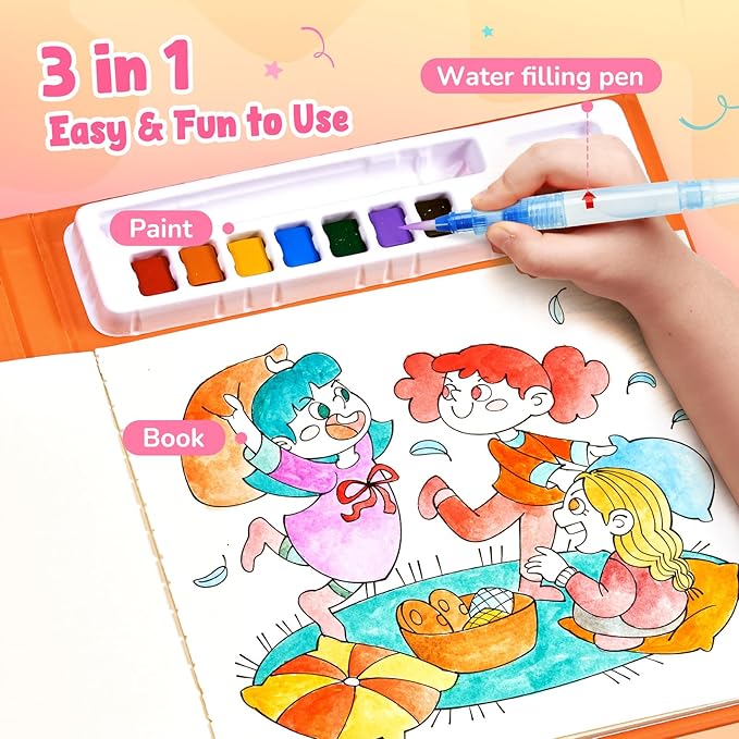 JoyCat Paint with Water Coloring Books, Art & Craft Activity, No Mess Art for Kids Ages 4-8, Craft Kits & Supplies, DIY Creative Activity, Gifts for Girls & Boys (Party)