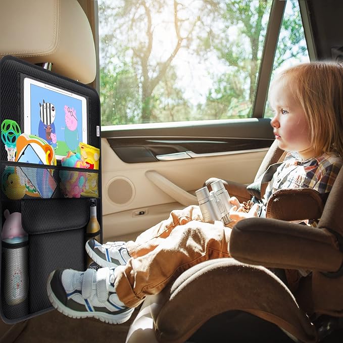 Meolsaek Kick Mats Back Seat Protector, Waterproof Oxford Seat Back Protector, Car Seat Back Protector for Kids, Back of Seat Protector for Kids Feet Car Seat (Black C -2pc)