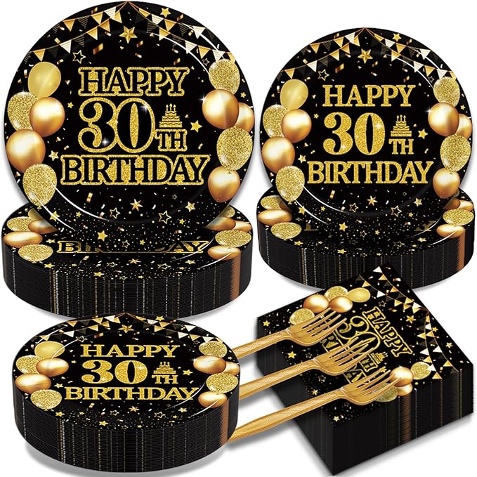 200Pcs 30th Birthday Party Tableware Set, Back in 1996 Birthday Party Decorations Supplies for Men Women Cheers to 30 Years Birthday Party Dessert Plates Napkins Forks Favors, Serve 50