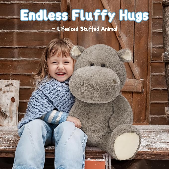 BENINY Giant Humongous Hippo Stuffed Animals 36", Oversized Toy Plush Pillow Gift for Kid, Gray