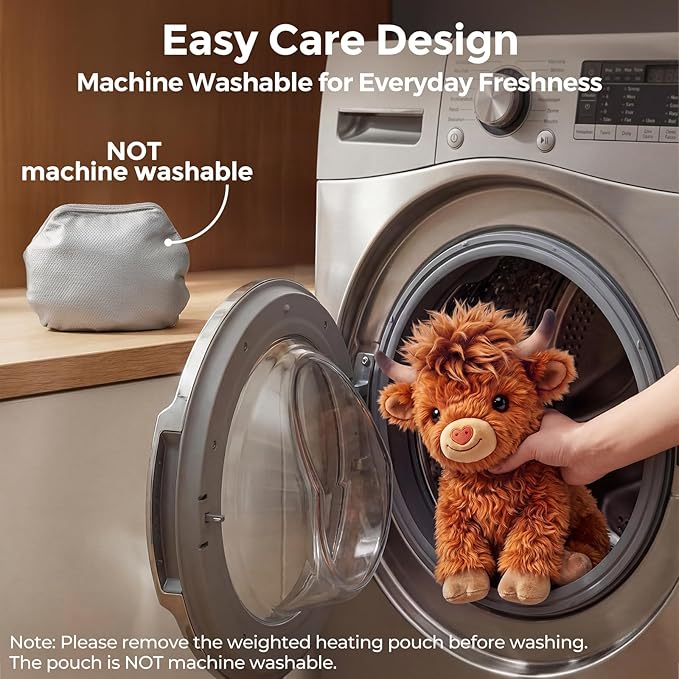 Mewaii Highland Cow Stuffed Animal, Weighted Highland Cow Plush with Washable Cover 1.1 lbs, Heatable & Coolable Microwavable Stuffed Animal Fluffy Cute Cozy Gift for Kids Women 10 Inch