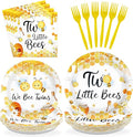 96Pcs Two Little Bees Party Supplies Bumble Bee Twins Theme Plates and Napkins Tableware Sets We Bee Twins Party Decorations for Bees Twins Baby Shower 2nd Birthday Decorations Serves 24