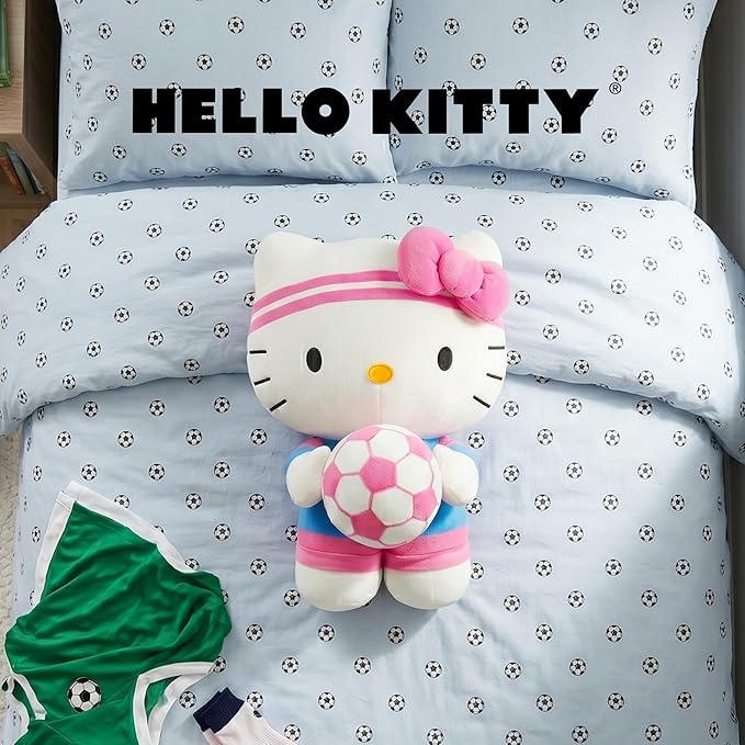 Hello Kitty Sports Soccer Plush Cuddle Pillow Buddy, Kids Bedding Super Soft Kawaii Pillow, 16.5" Tall, 2026 World Soccer Tournament (Officially Licensed Product) by Franco Collectibles