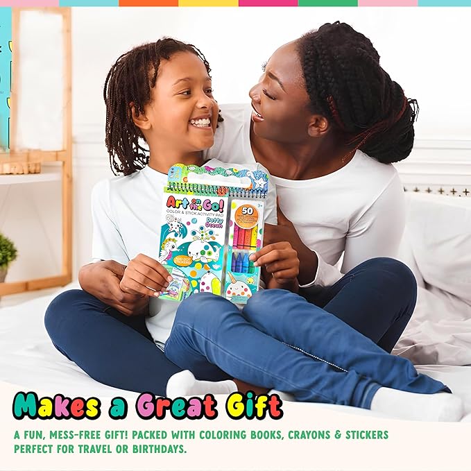 Bright Stripes Art on The Go Going Dotty Ocean Theme Travel Kit for Kids Ages 3+ | Compact Coloring Set with Crayons, Dot Stickers & Activity Book | Fun, Mess-Free Crafts for Toddlers and Preschoolers