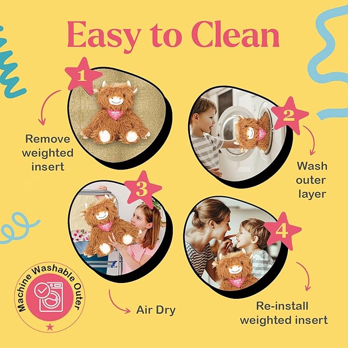 Lilly's Love Weighted Stuffed Animals for Adults & Kids — 5lb Highland Cow Plush for Anxiety, ADHD & Sensory | Machine Washable Weighted Stuffed Animal w/Removable Insert | Hazel The Highland Cow