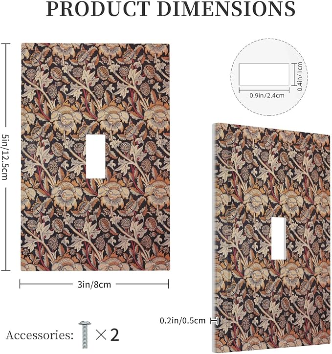 Decorative Light Switch Cover Vintage William Morris Floral Plants 1 Gang Single Toggle Decorator Outlet Wall Plate Device Electrical Faceplate Switchplates for Bedroom living Room Decor