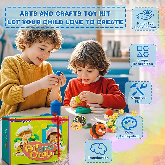 Ixiaoyoo Air Dry Clay for Kids, 92 Colors Magic Modeling Clay, Children's DIY Model Arts & Crafts Kit, Soft & Non-Sticky, Birthday & Christmas Toy Gift for 3-12 Years Old Girls & Boys Kids