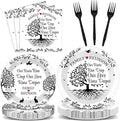 96 Pcs Family Reunion Birthday Party Plates and Napkins for Girls Black and White Family Tree Party Supplies Home Family Tree Leaves Paper Cake Dessert Tableware Set for 24 Guests Party Decorations