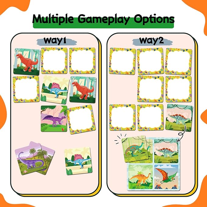 zheyistep 100 PCS Dinosaur Matching Game for Kids Toddlers Memory Game, Toddler Match Dinosaur Games Concentration Card Game for Boys Girls Preschool Learning Activities