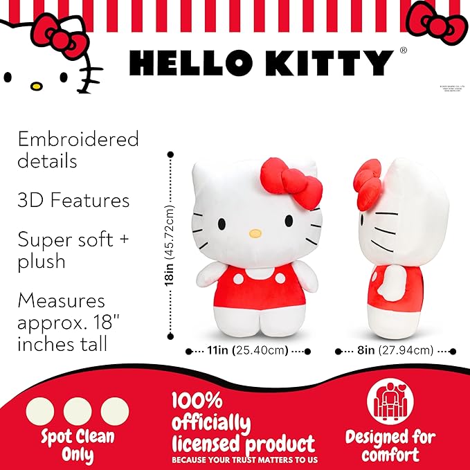 Hello Kitty Red Plush Cuddle Pillow Buddy, Kids Bedding Super Soft Kawaii Pillow, (Officially Licensed Product) by Franco Collectibles