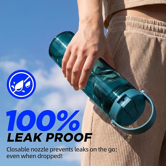 20oz Kids Water Bottle, BPA Free Thick Tritan Plastic Reusable, Clear Water Bottle with Straw, Leakproof Lid, Dishwasher Safe, Boy girl for School,Travel Turquoise Green