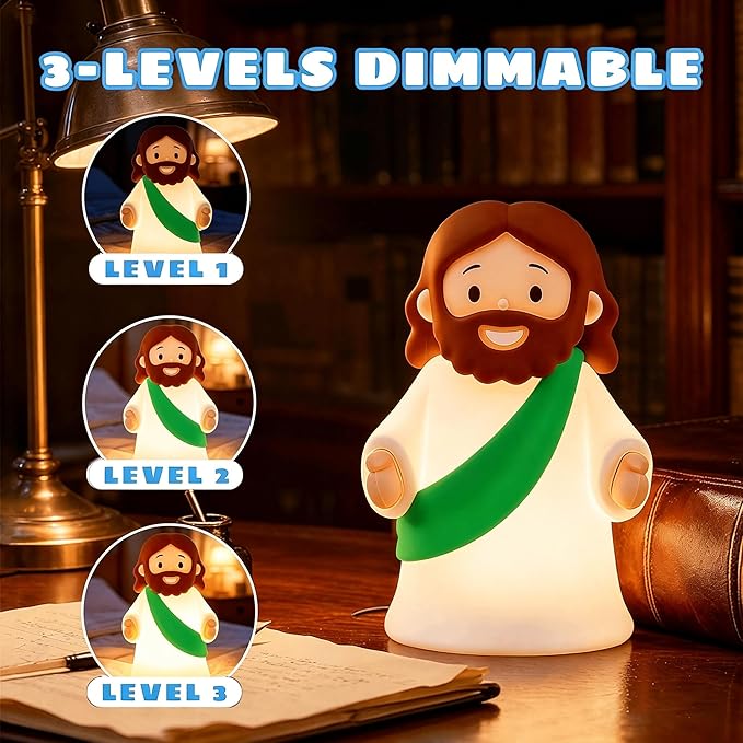 magical JD Little Jesus Night Light, Mini Silicone Jesus Lamp, Dimmable Rechargeable Touch Bedside Lamp for Nursery & Kids, Ideal Religious Gift for Christmas, Easter and Baptism (Green)